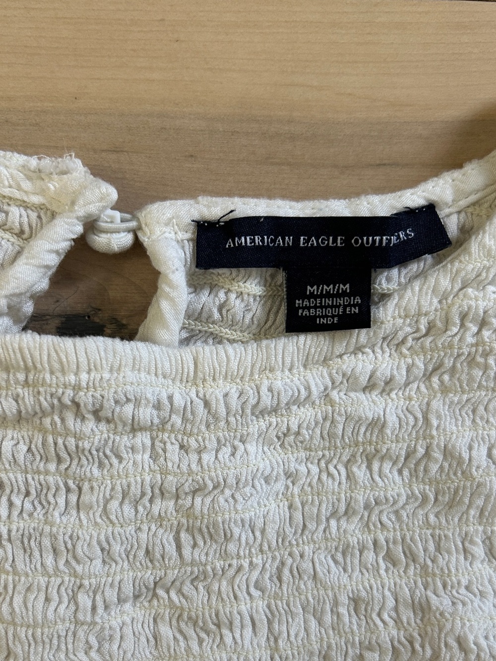 American Eagle Outfitters Bell Sleeve Smocked Top Boho Festival Size M White - Picture 11 of 12